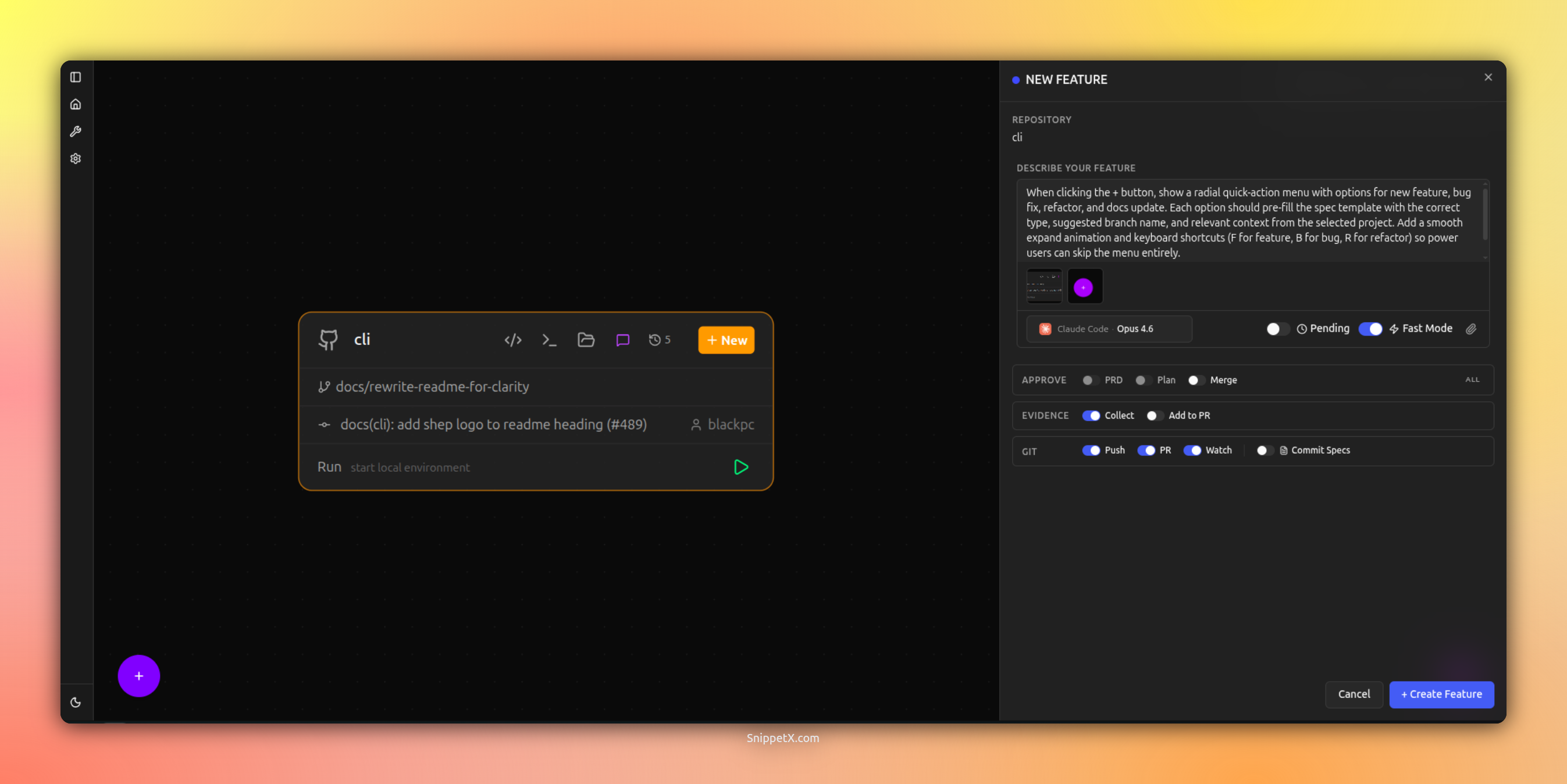 Shep — Create Feature with configurable automation