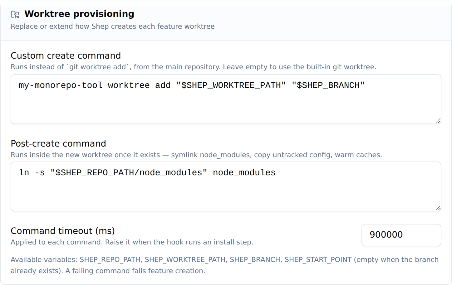 settings worktree light