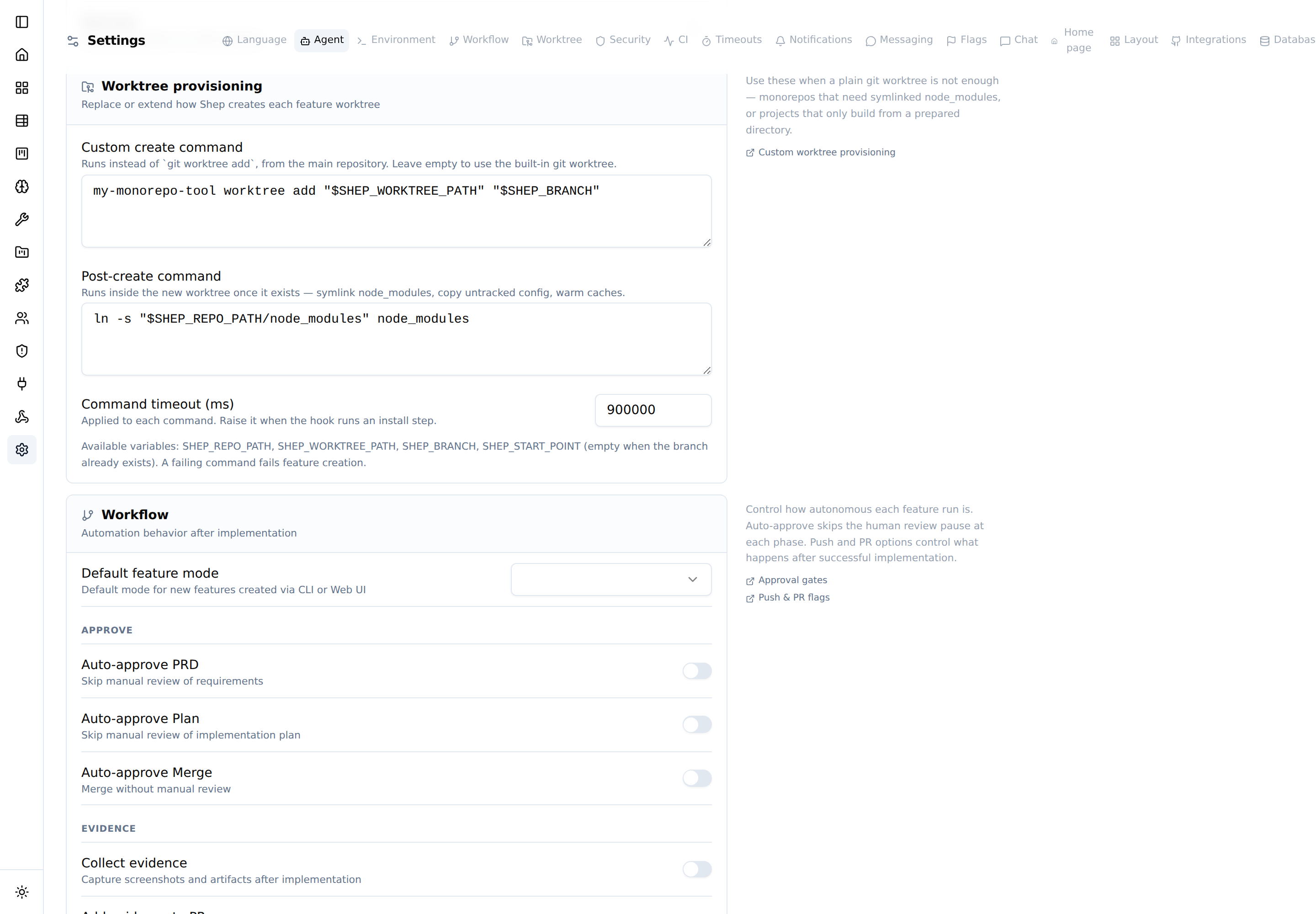 settings worktree page light