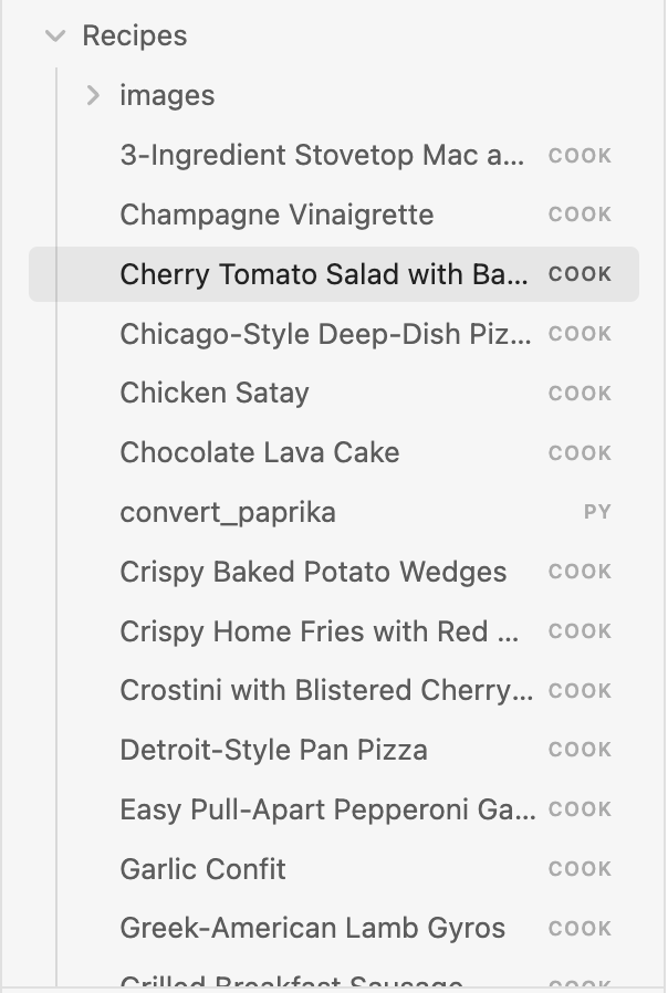 File explorer showing .cook recipe files
