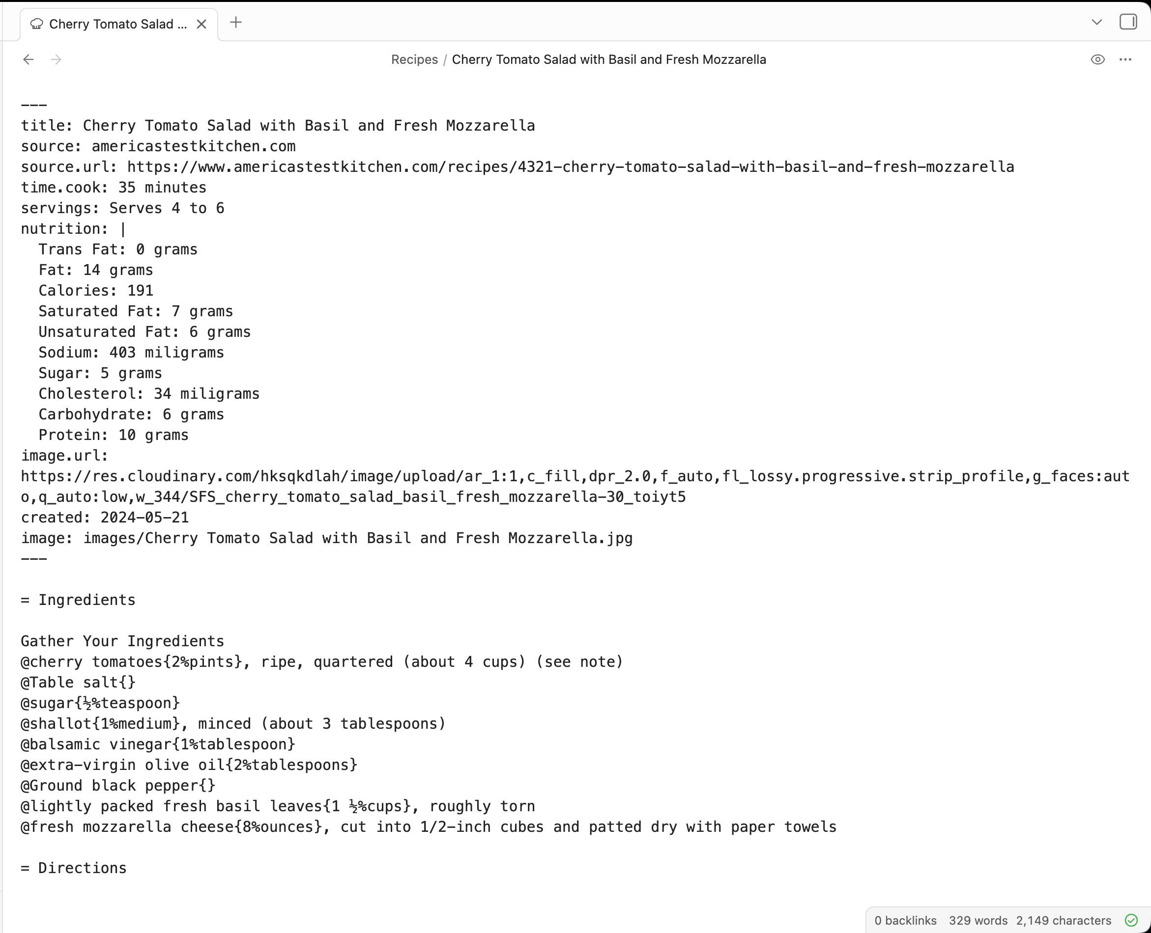 Source view of a .cook file