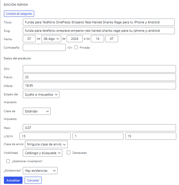 Uncheck All Product Categories – Quick Edit