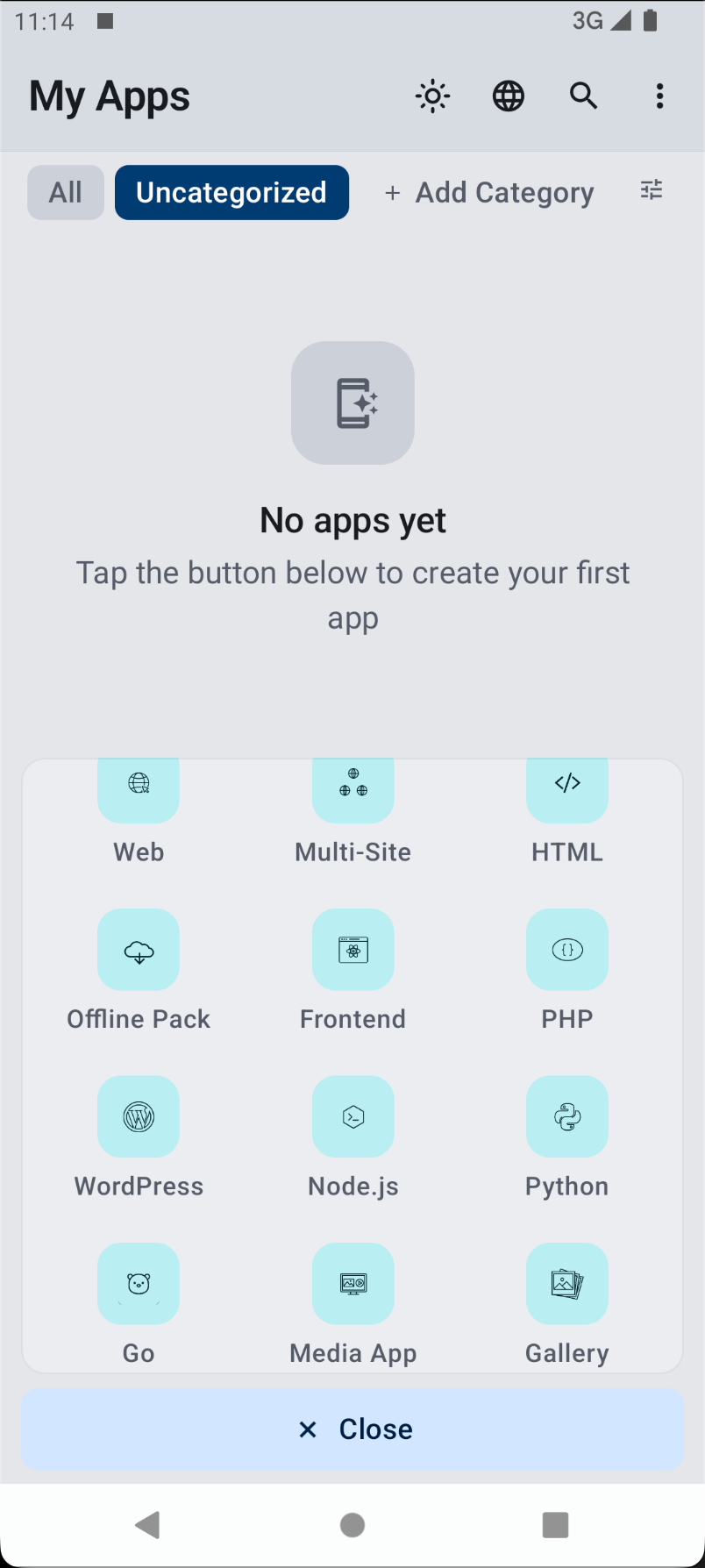 Create panel with 12 app types