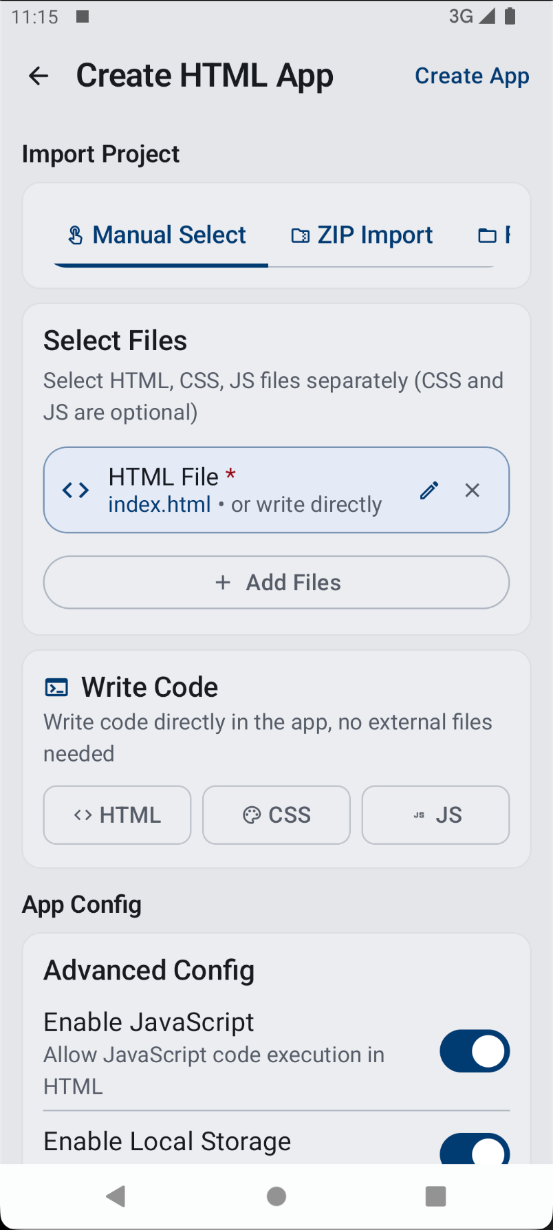 HTML project import