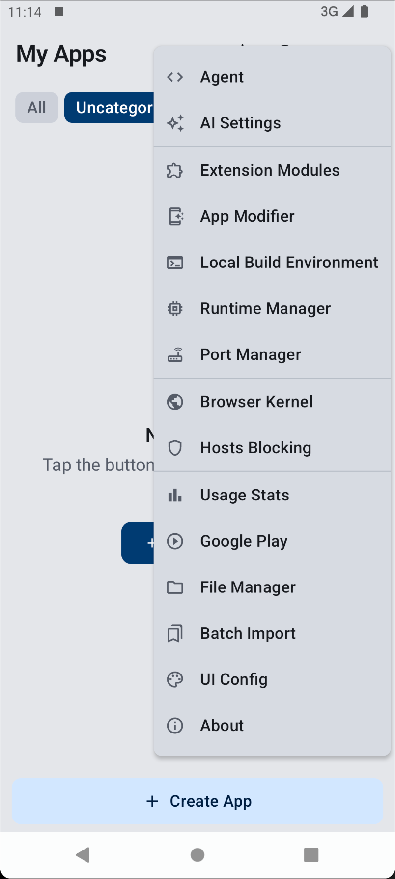 Main toolbox menu