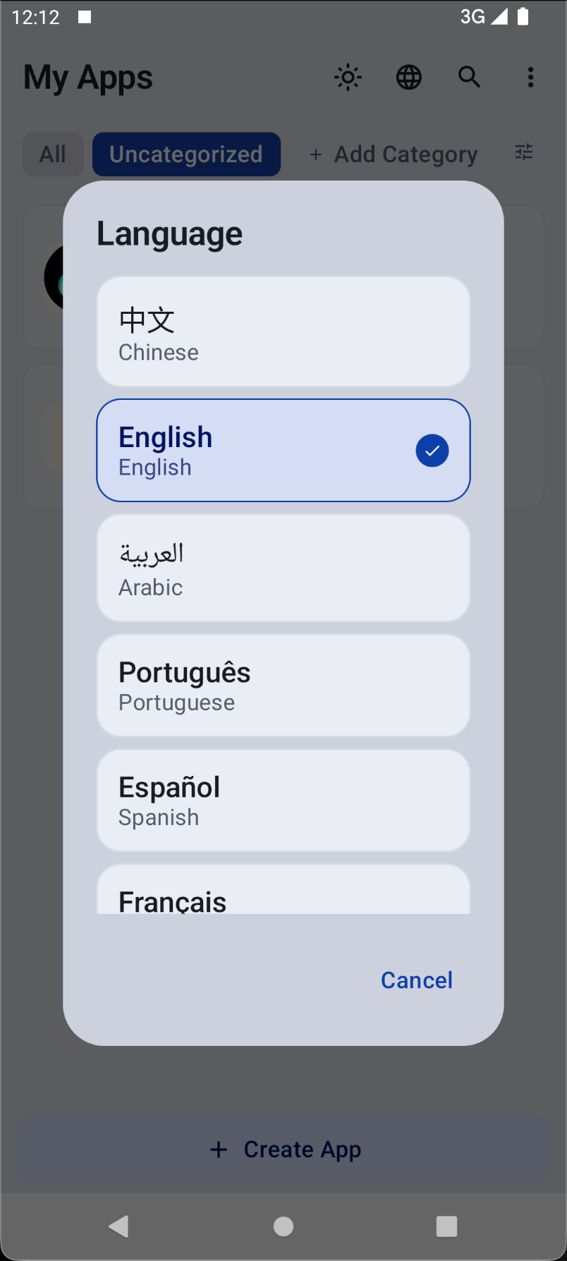 Language picker dialog