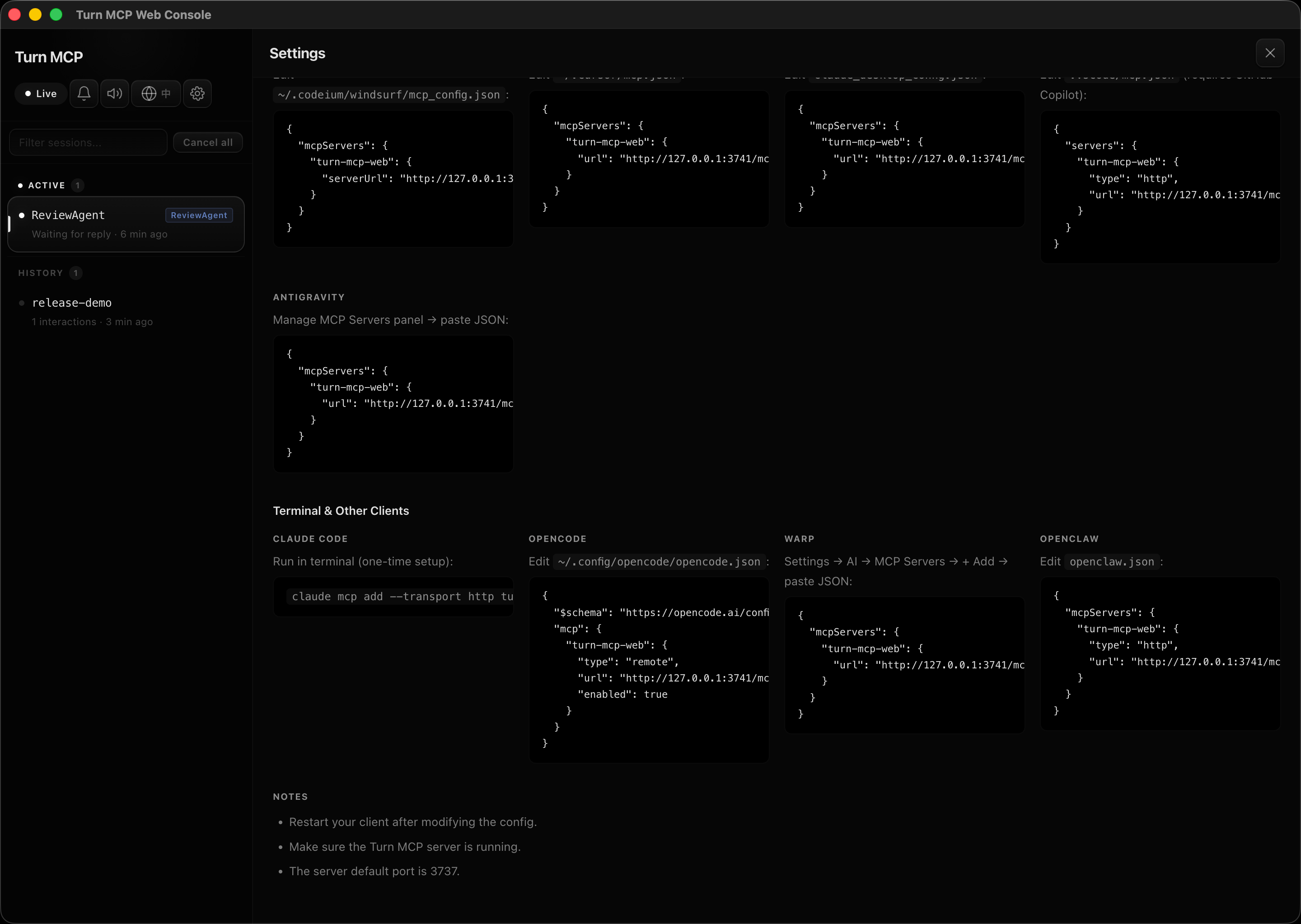 Client setup snippets
