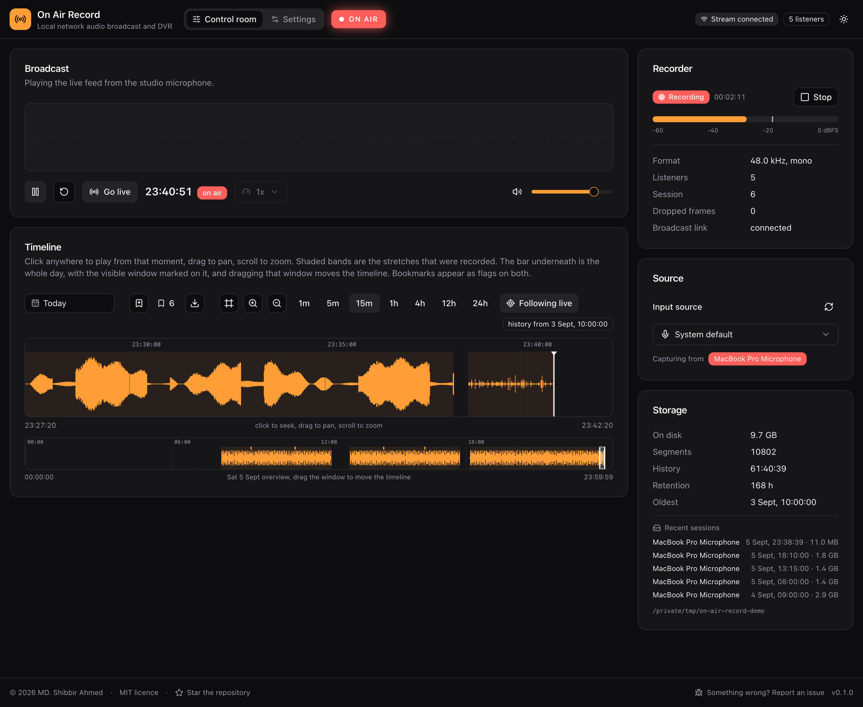 The control room in dark mode