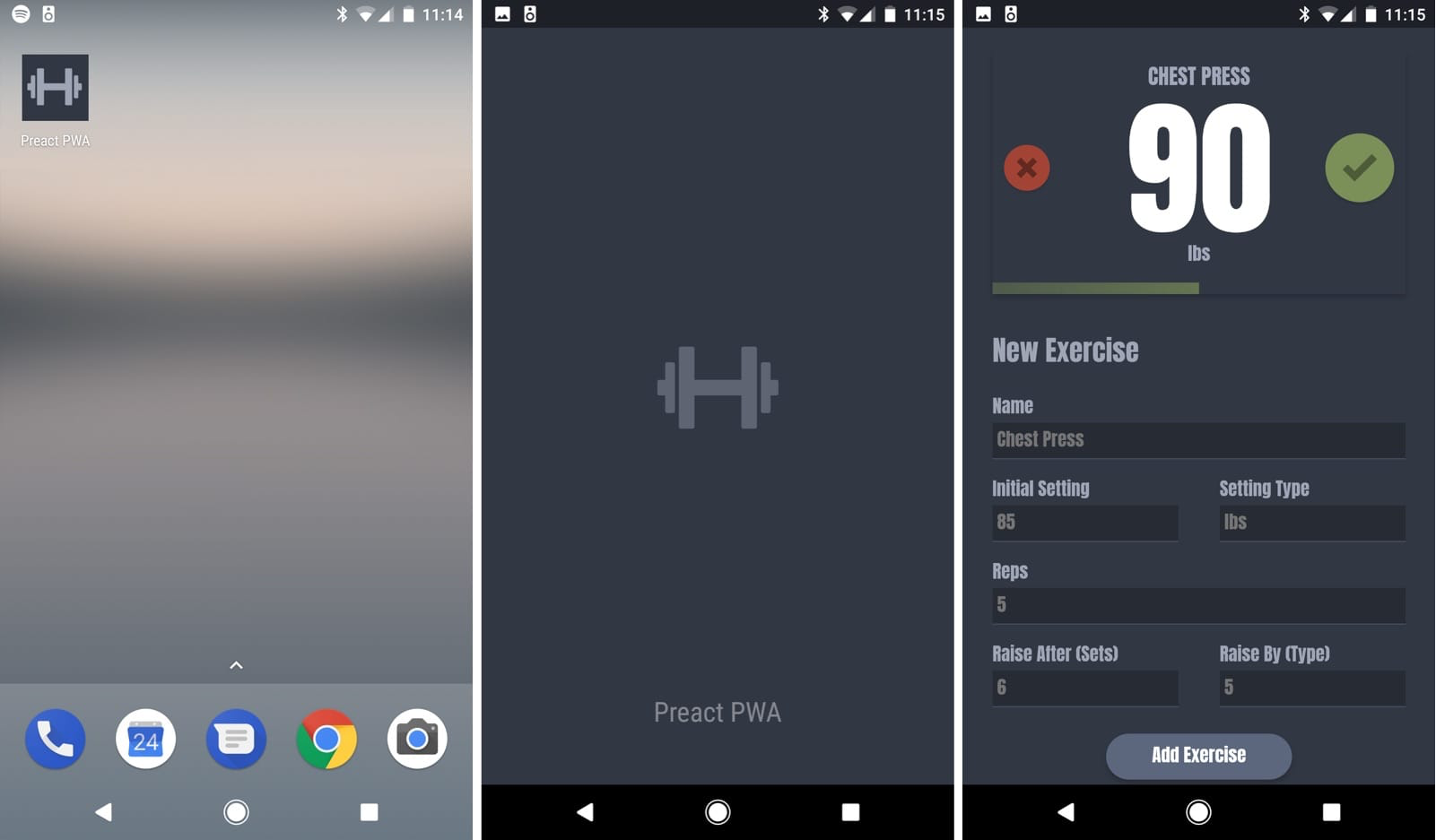 Screenshot of 3 app screens