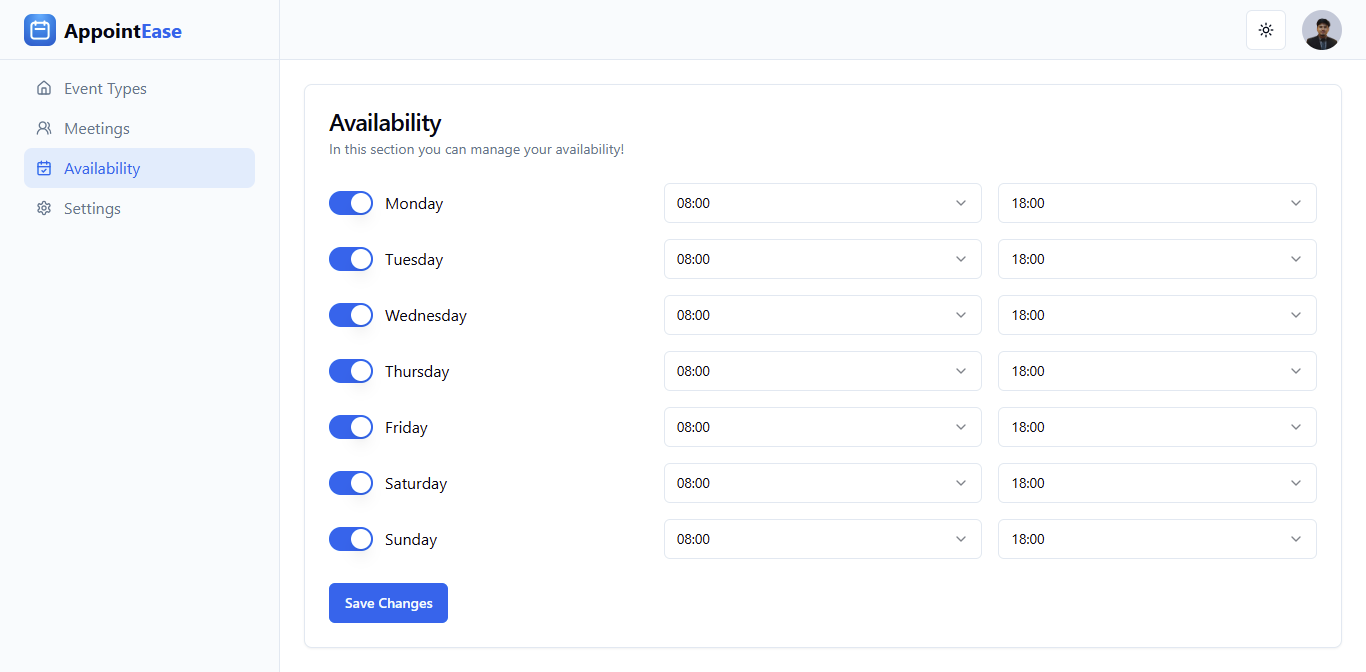 Availability Settings