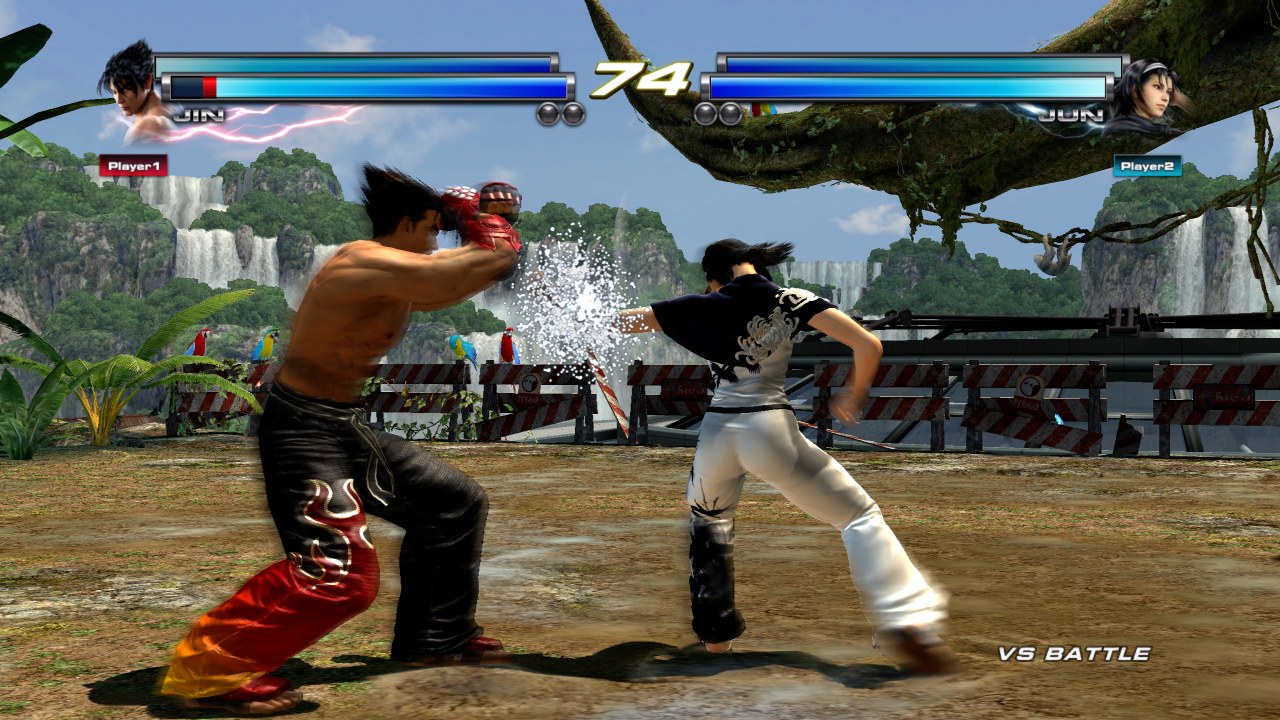 Jin Kazama and Jun Kazama fighting in the jungle