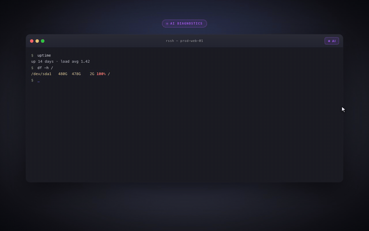 AI triage panel: the AI proposes commands and waits for your approval