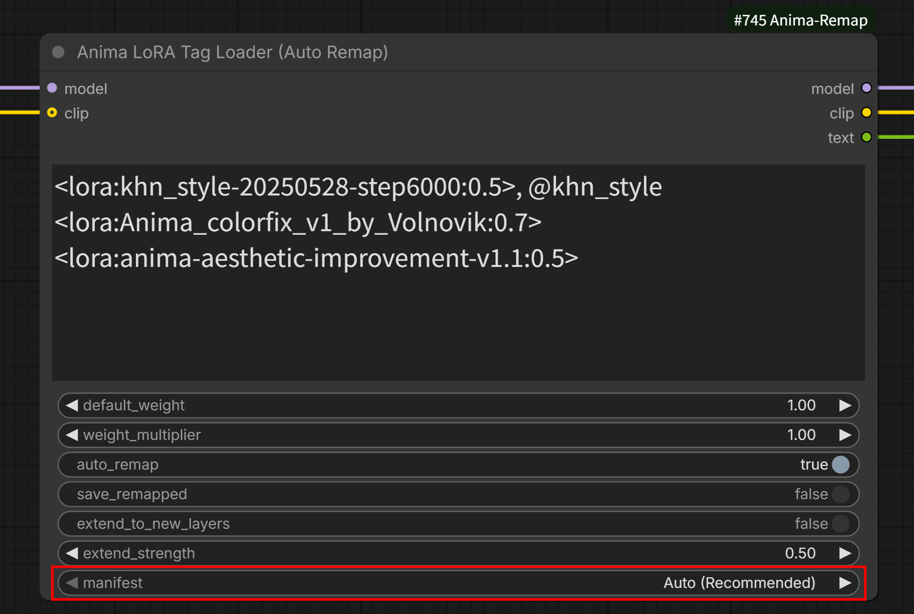 Node 1: Anima LoRA Tag Loader (Auto Remap)
