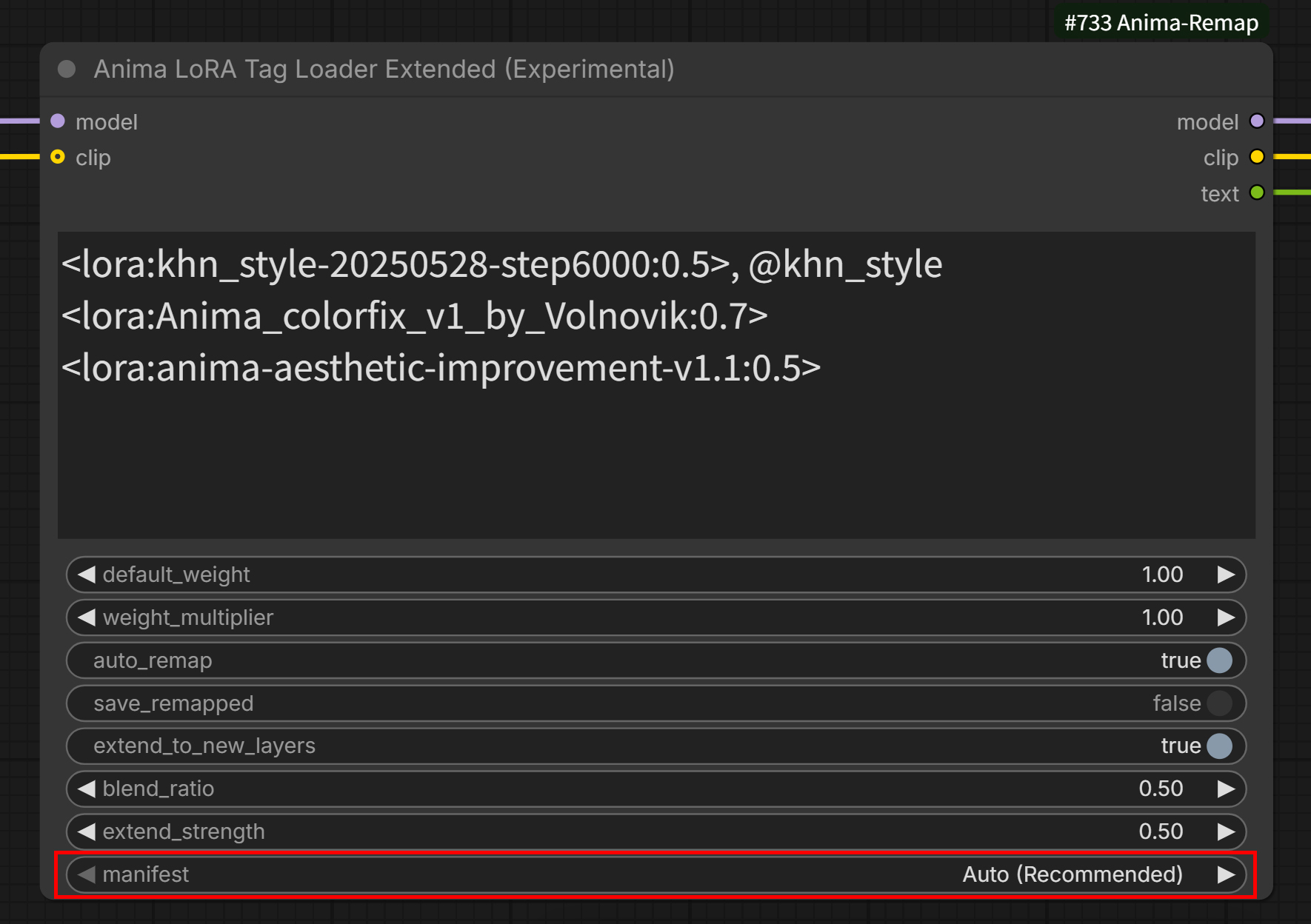 Node 3: Anima LoRA Tag Loader Extended (Experimental)