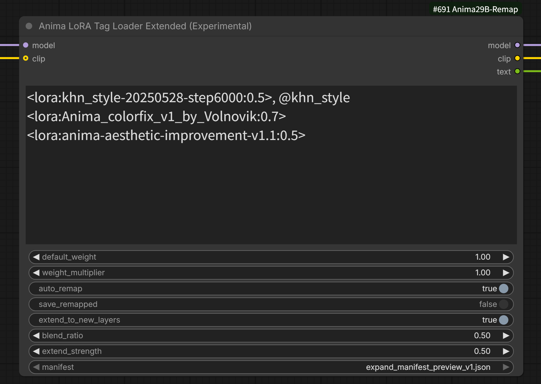 Node 3: Anima LoRA Tag Loader Extended (Experimental)