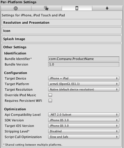 Communication Setting Unity Download App Unity - Player Settings