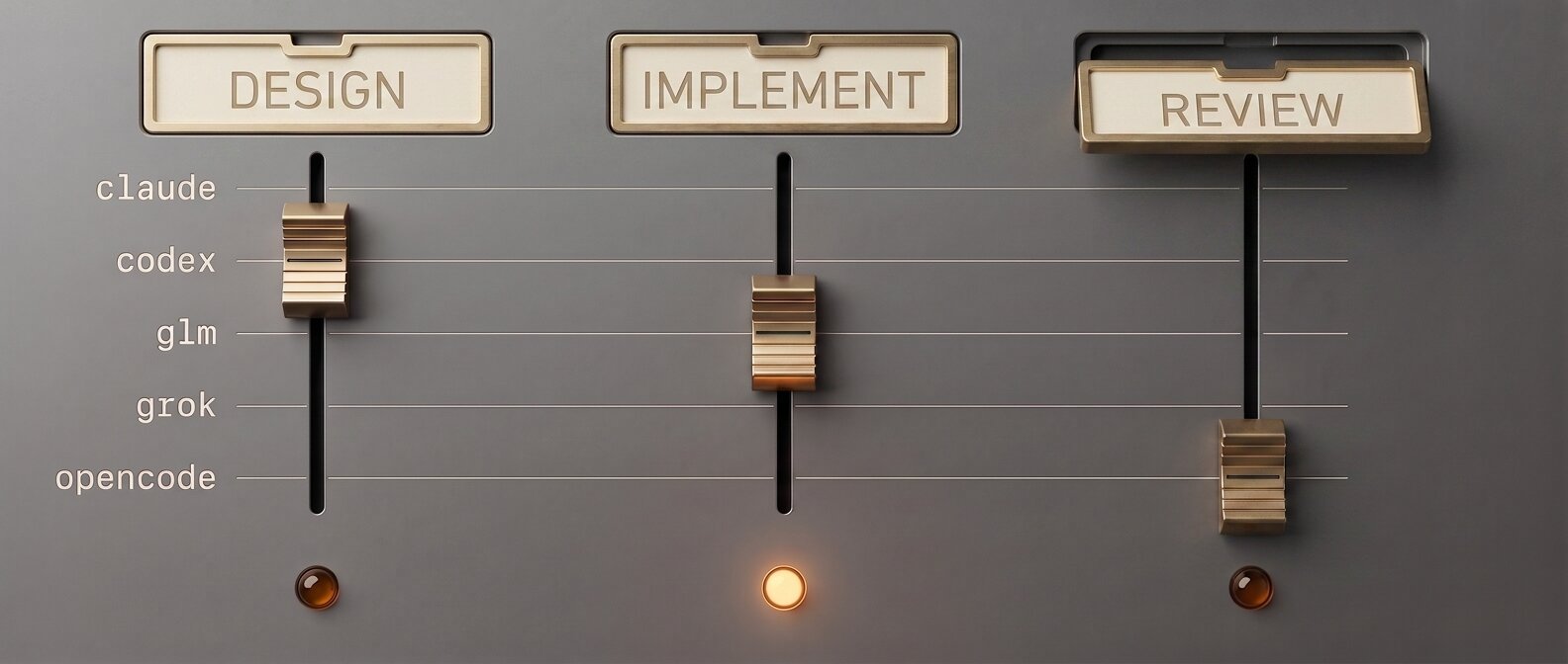 AI coding backends selected for design, implementation, and review
