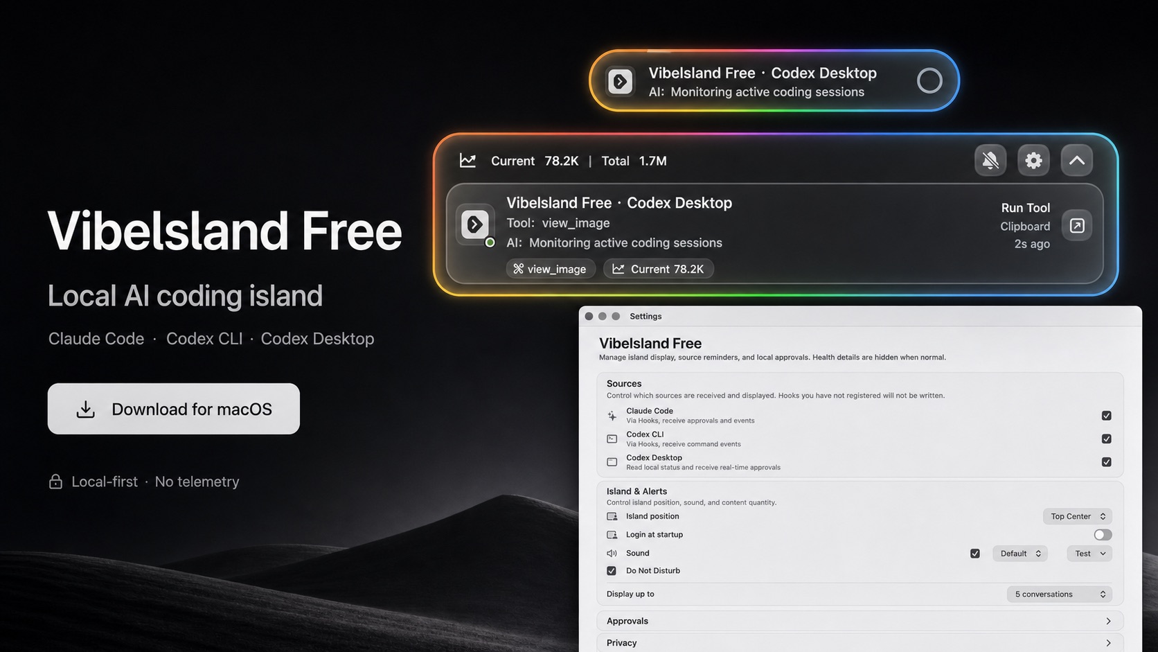 Vibelsland Free floating island interface