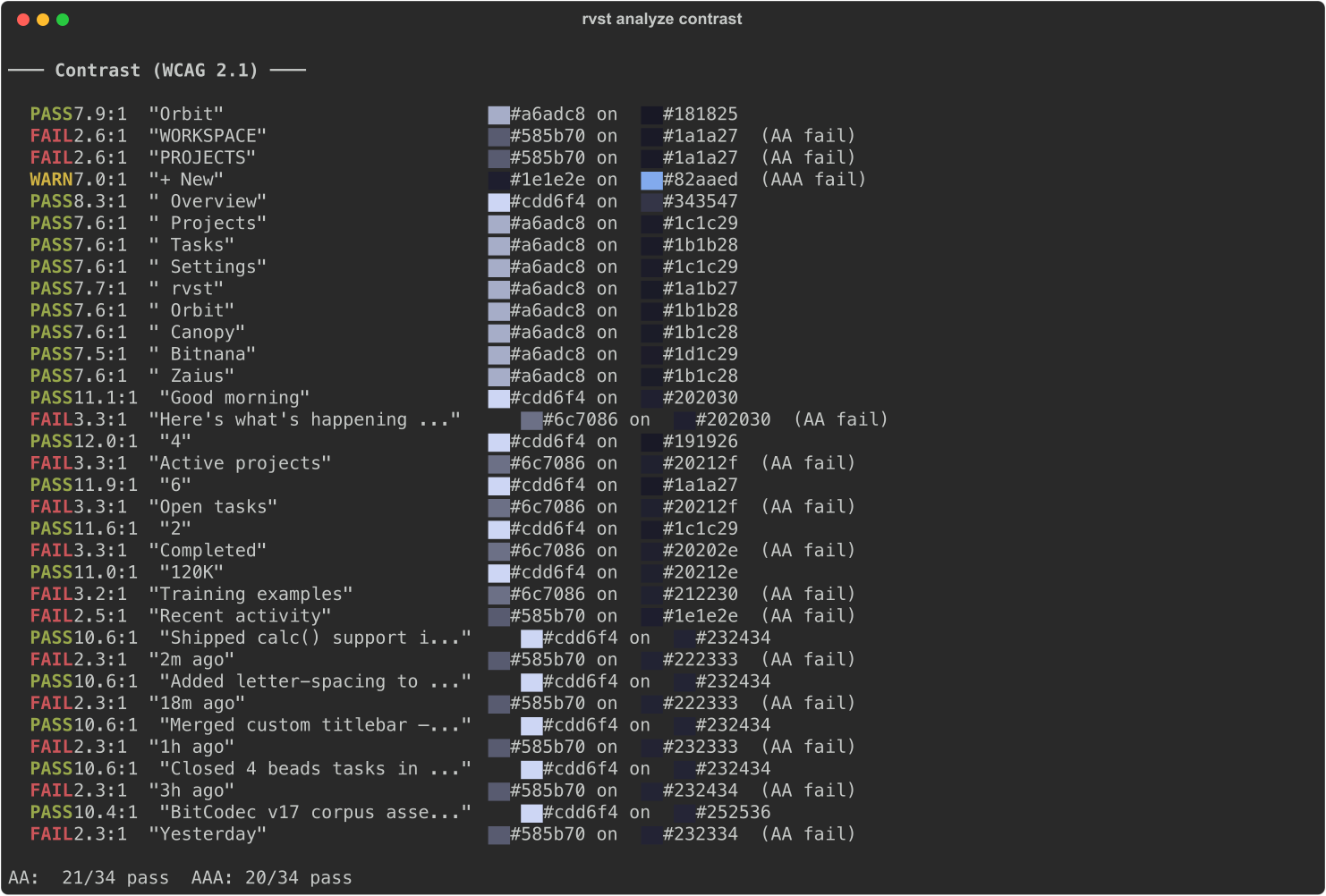 WCAG contrast analysis with per-text-node ratios