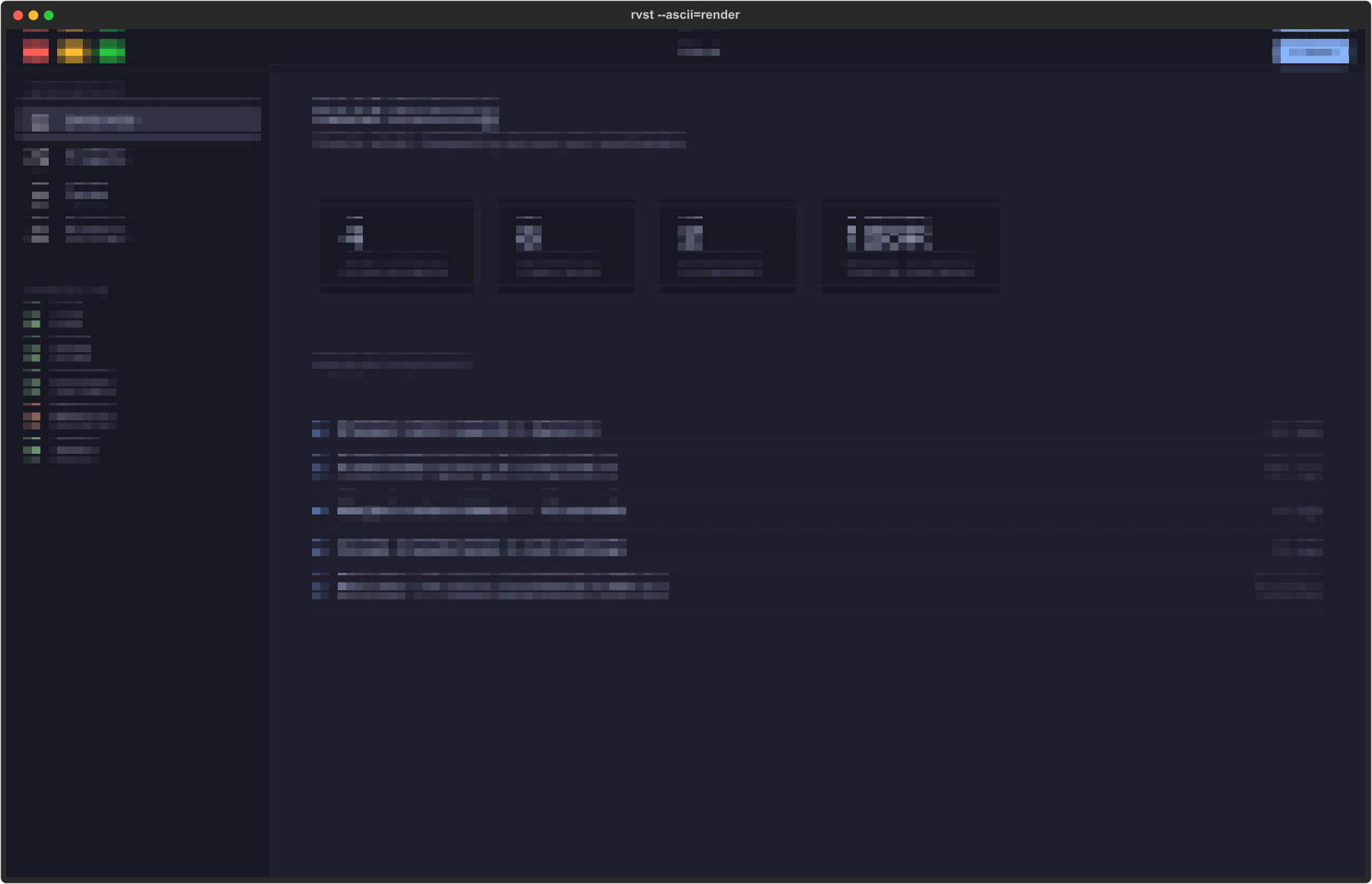 ASCII pixel render of the dashboard