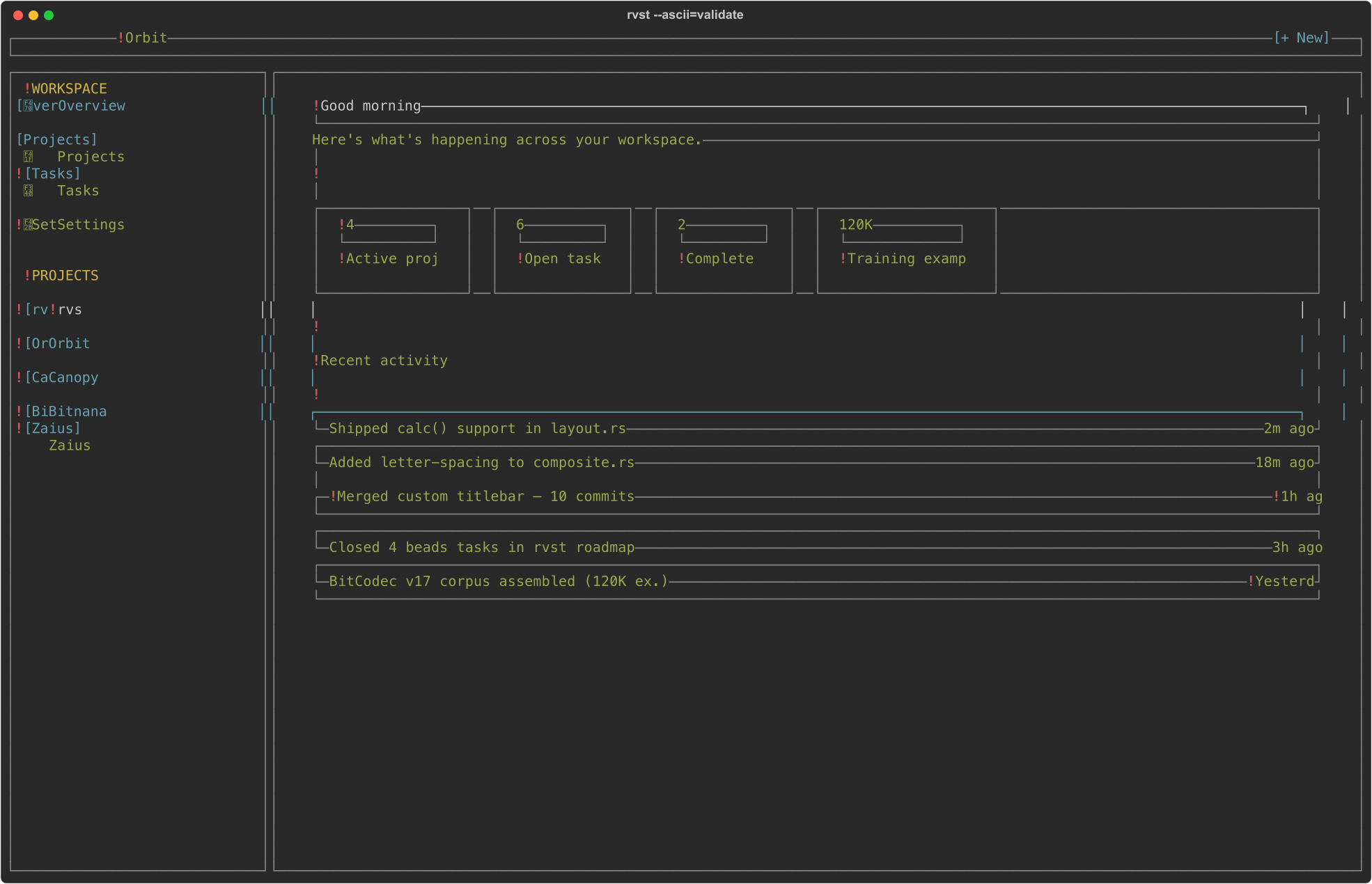 ASCII validation showing tree vs pixel mismatches