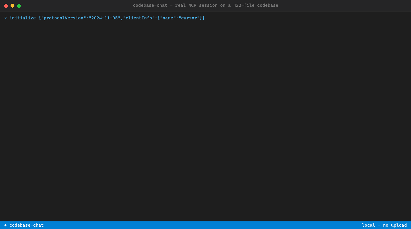 codebase-chat real MCP session on a 422-file codebase