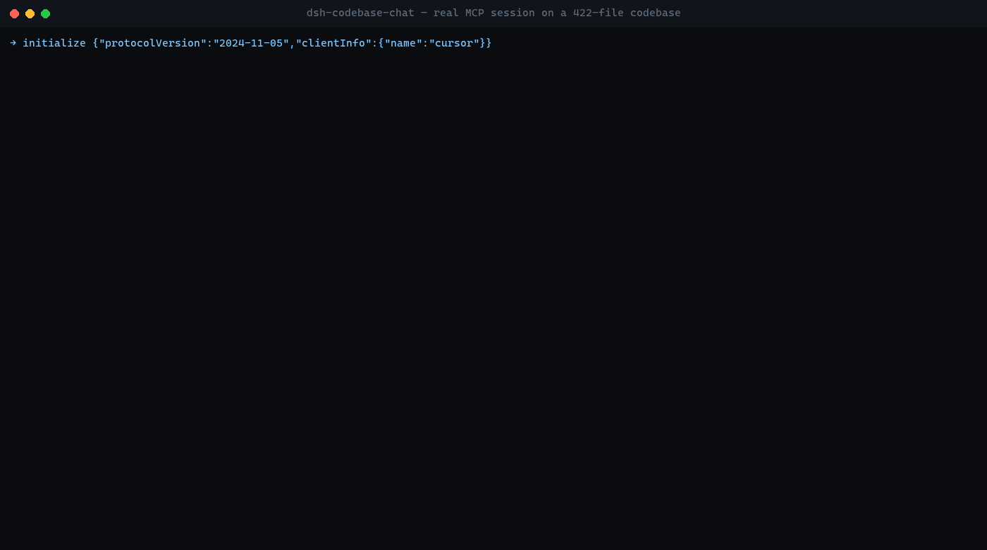 dsh-codebase-chat real MCP session on a 422-file codebase