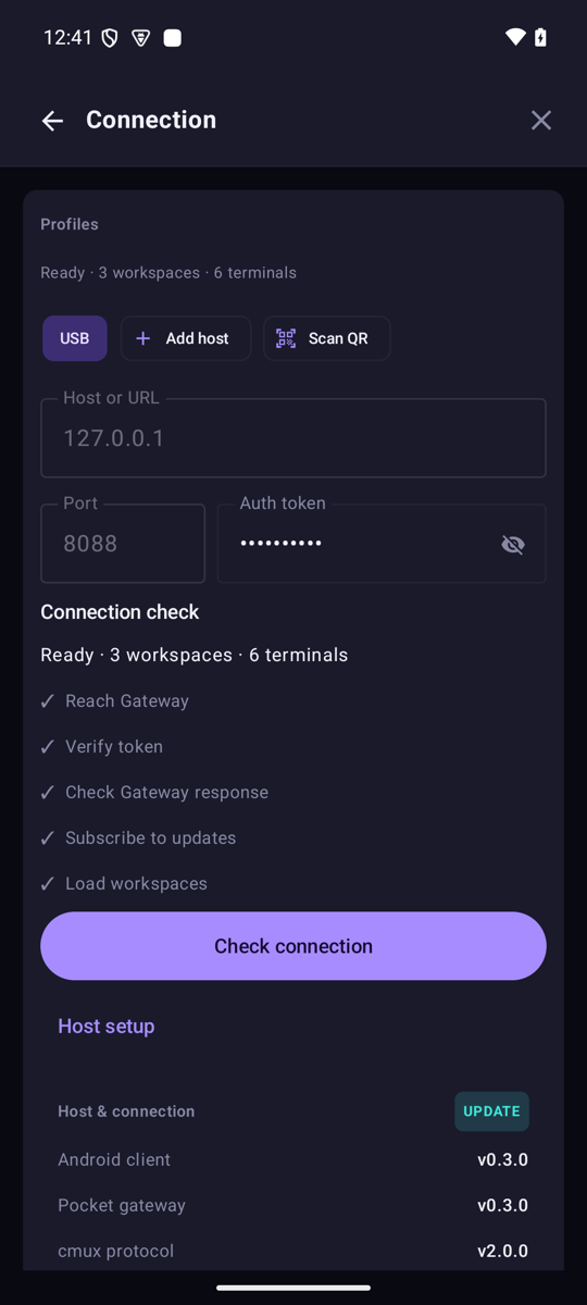 cmux Pocket connection settings