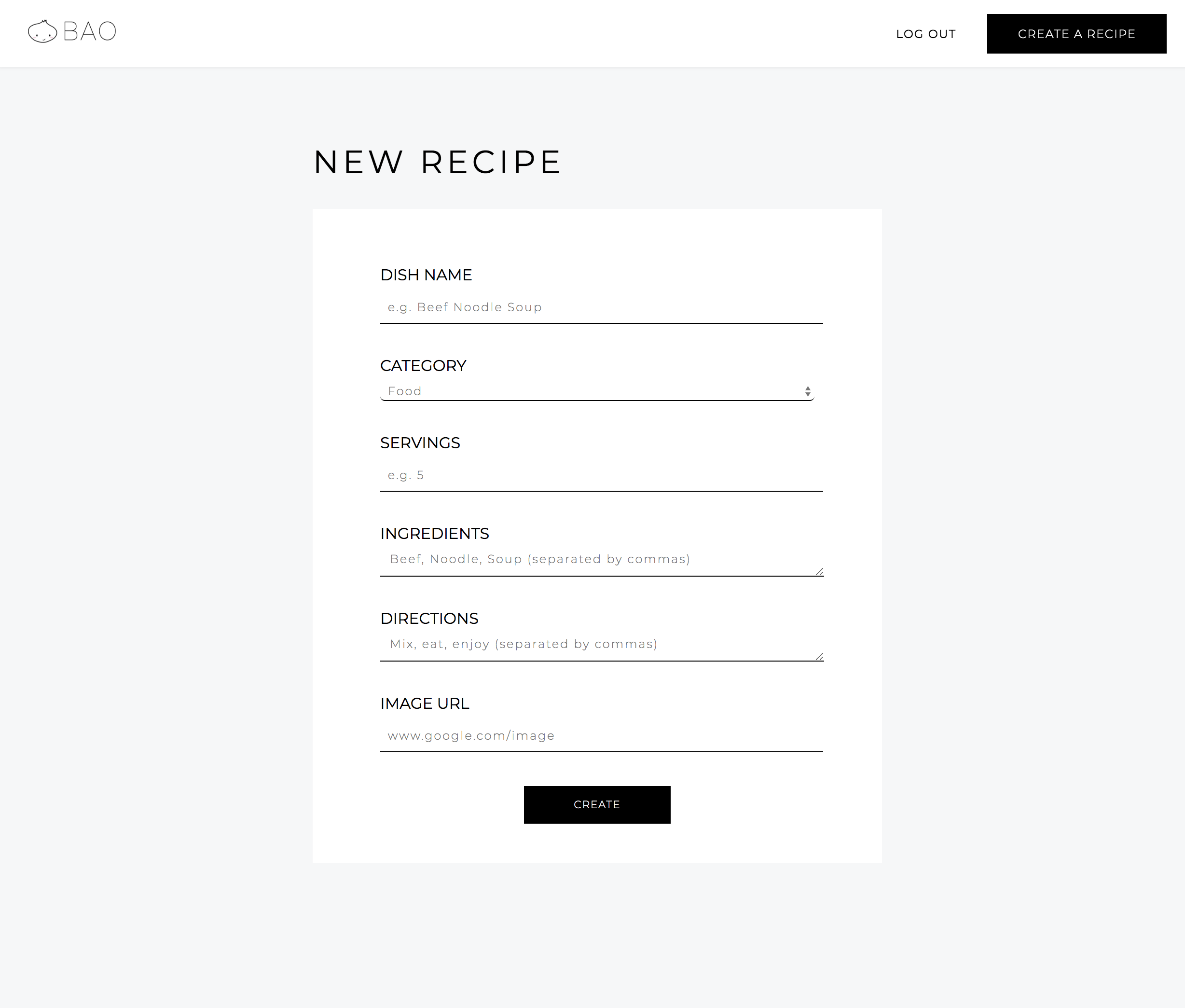 New Recipe Form