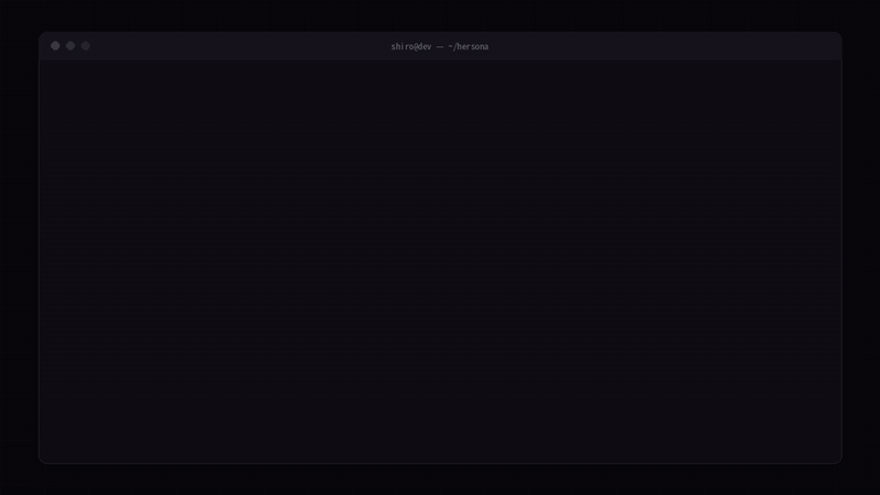 hersona demo — compose a persona and export it in 30 seconds