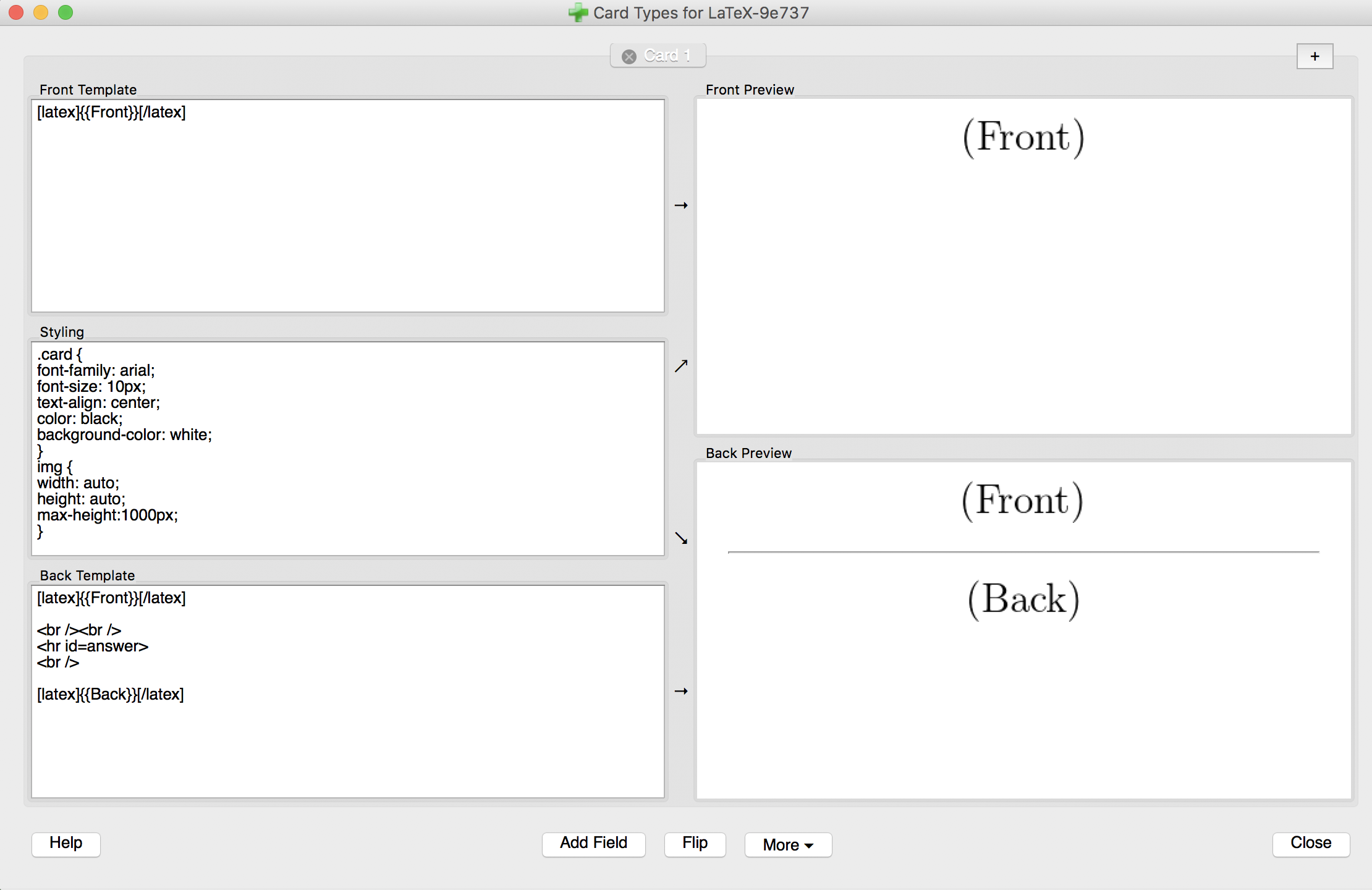 Card layout in Anki