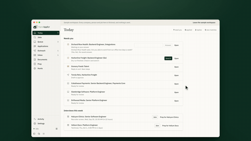 OpenApplyr finding a job, showing why it fits, and preparing the application for approval