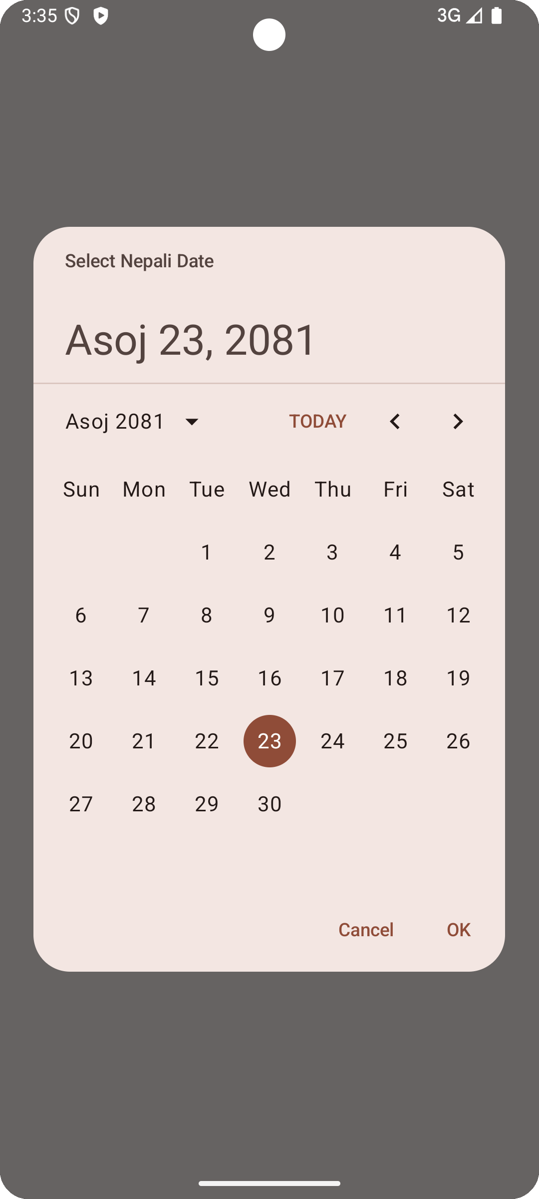 Screenshots of Nepali Date Picker in simulator