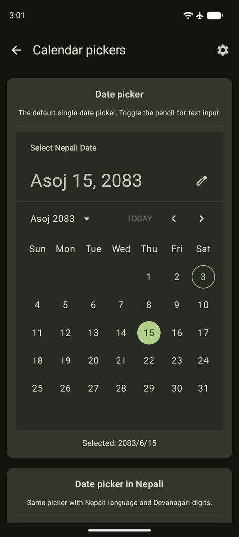The picker in dark mode on Android