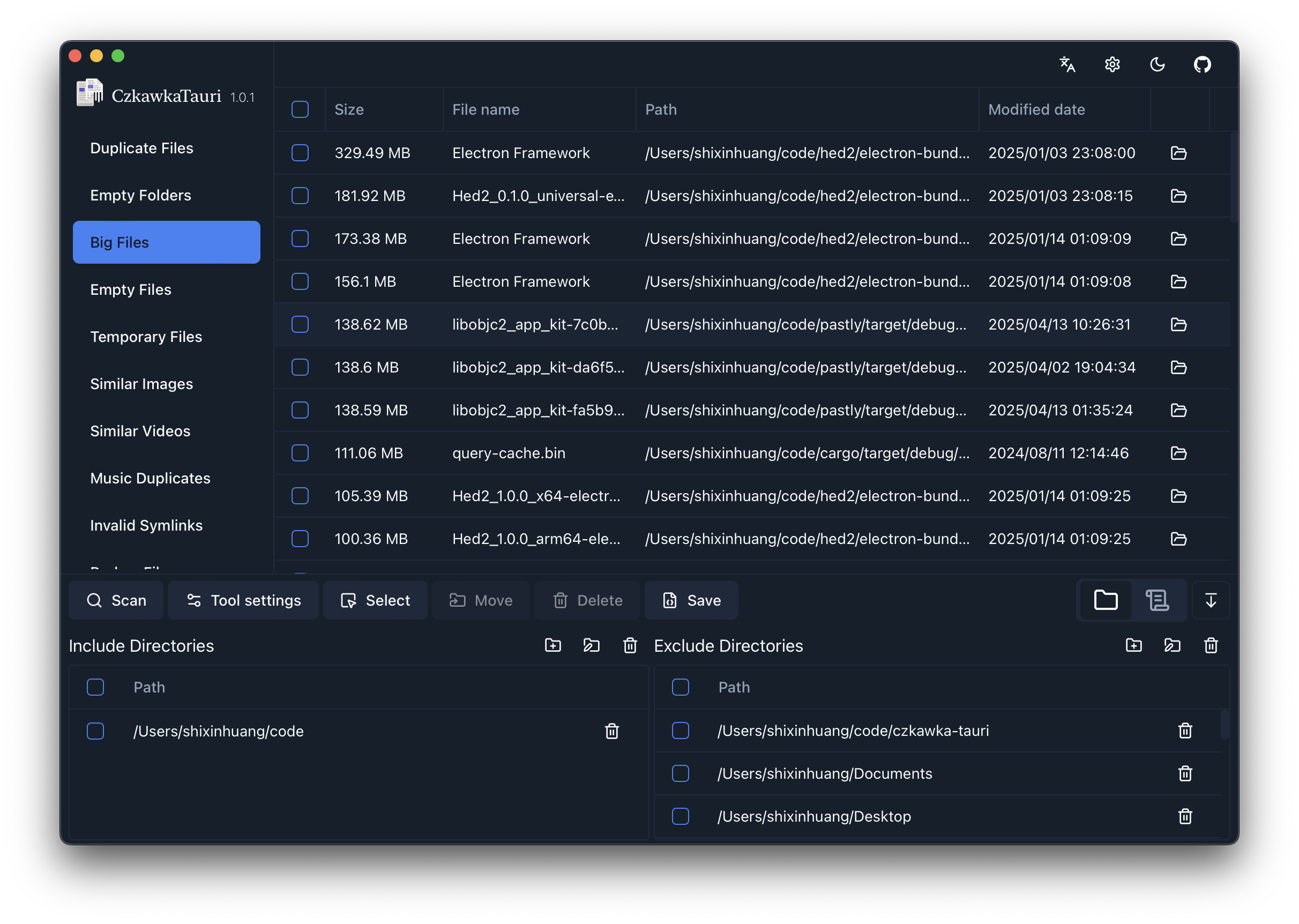 App in dark mode