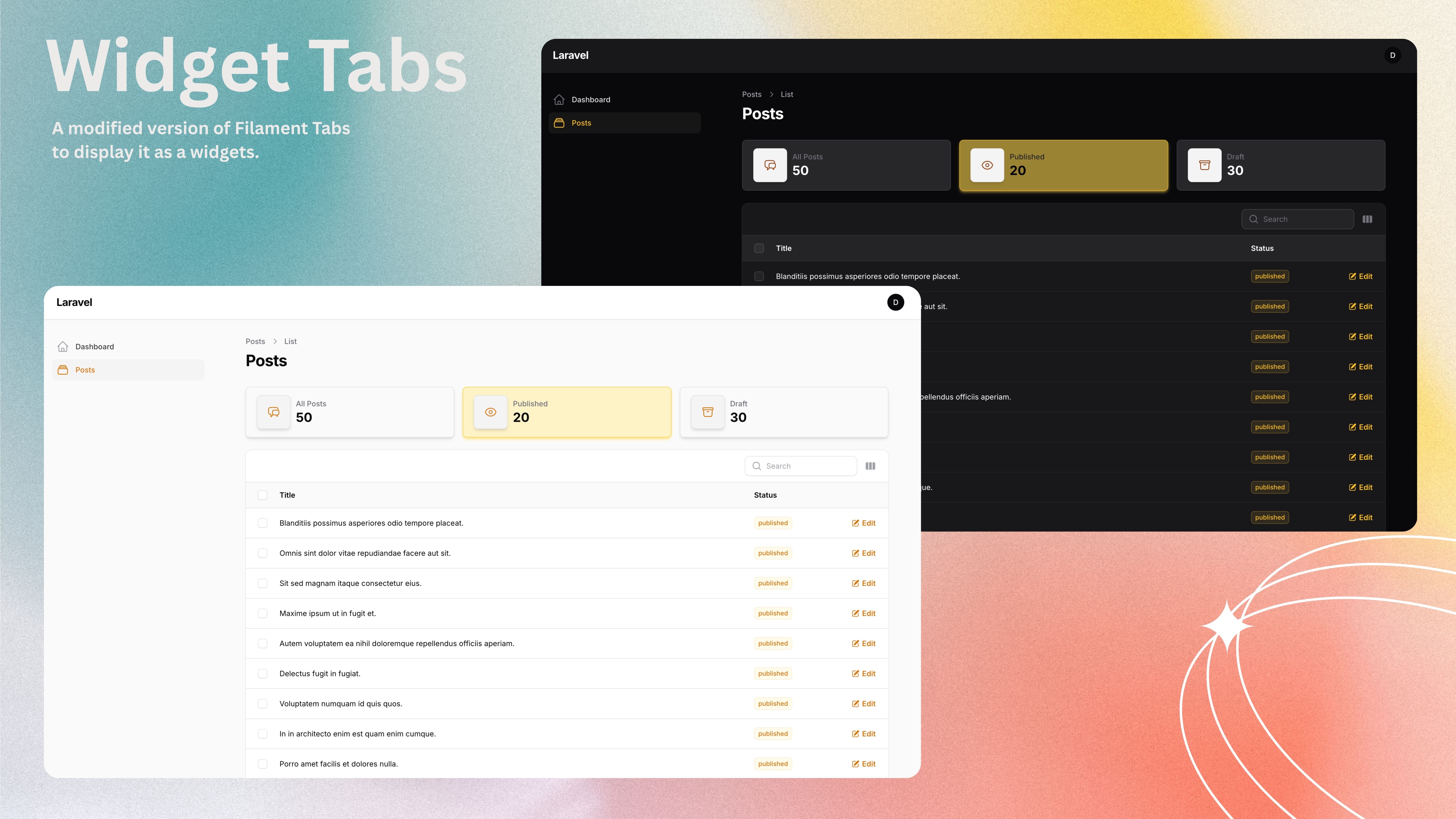 Widget Tabs - Filament