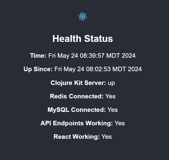 alt Health Status component in React page