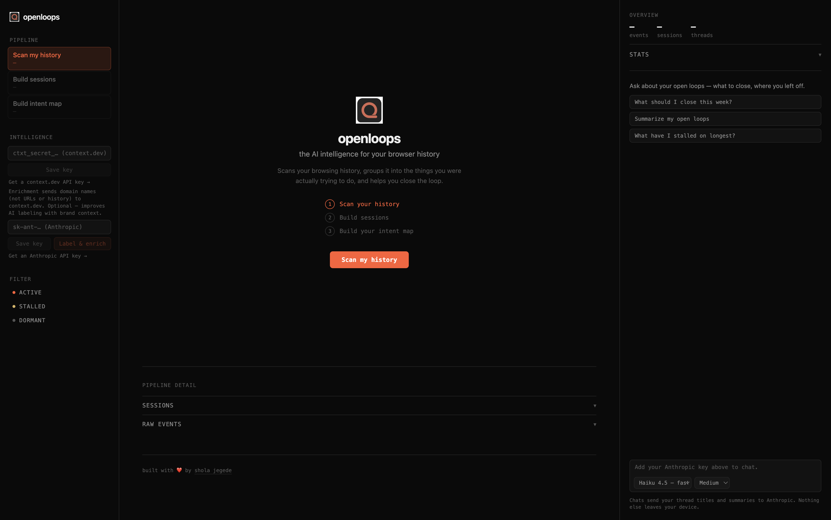 openloops welcome screen on first run