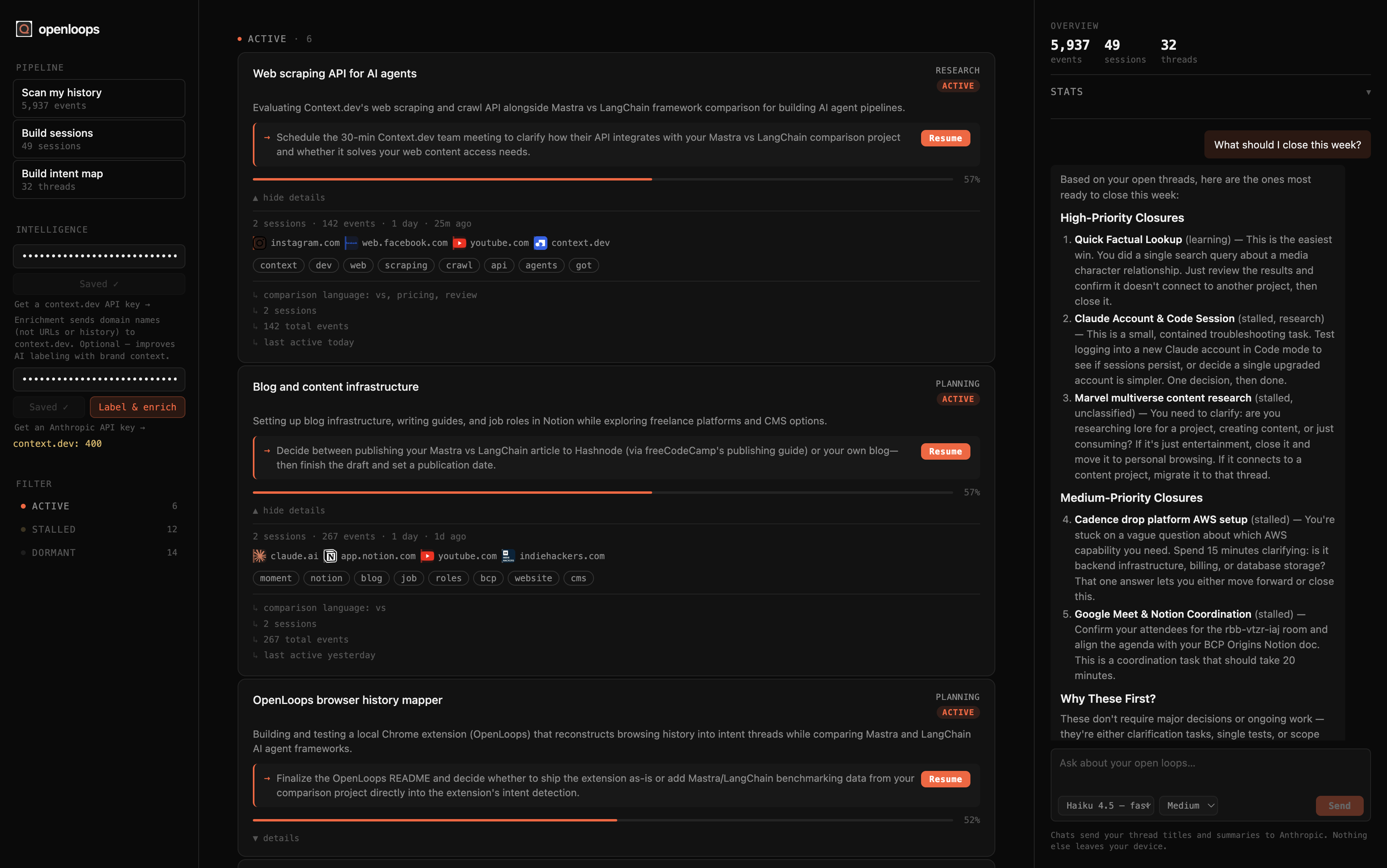 openloops intent map with the AI assistant prioritizing what to close this week, with reasons