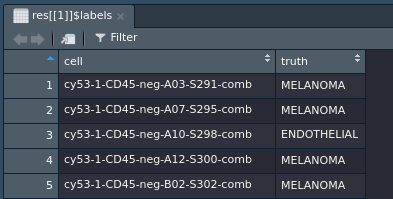 Screenshot of the cell type labels