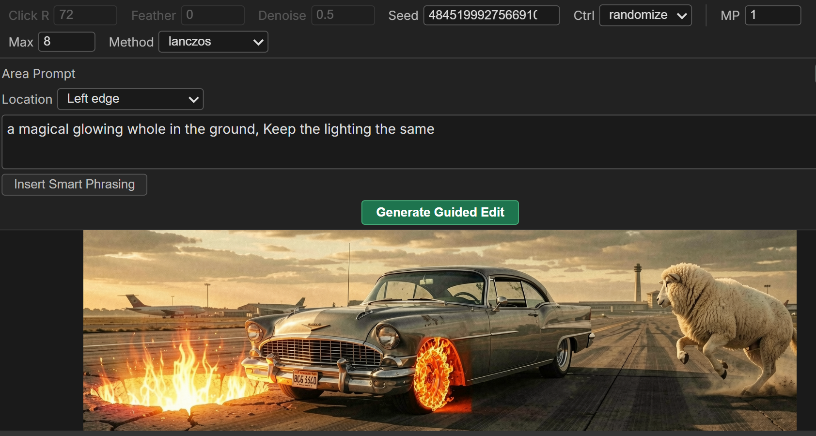 Smart Guided Inpaint — glow placed on the left edge