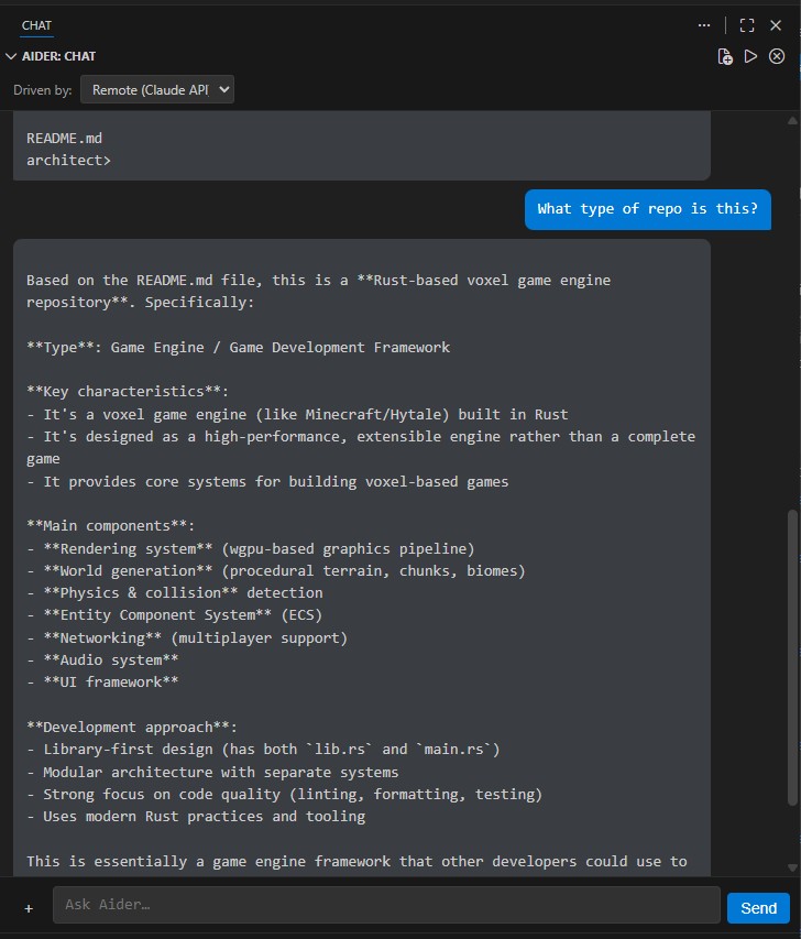 Chat panel with provider dropdown and AI response