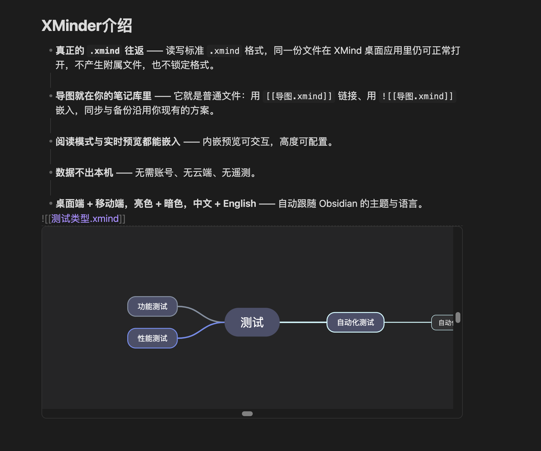 An embedded mind map preview inside a note