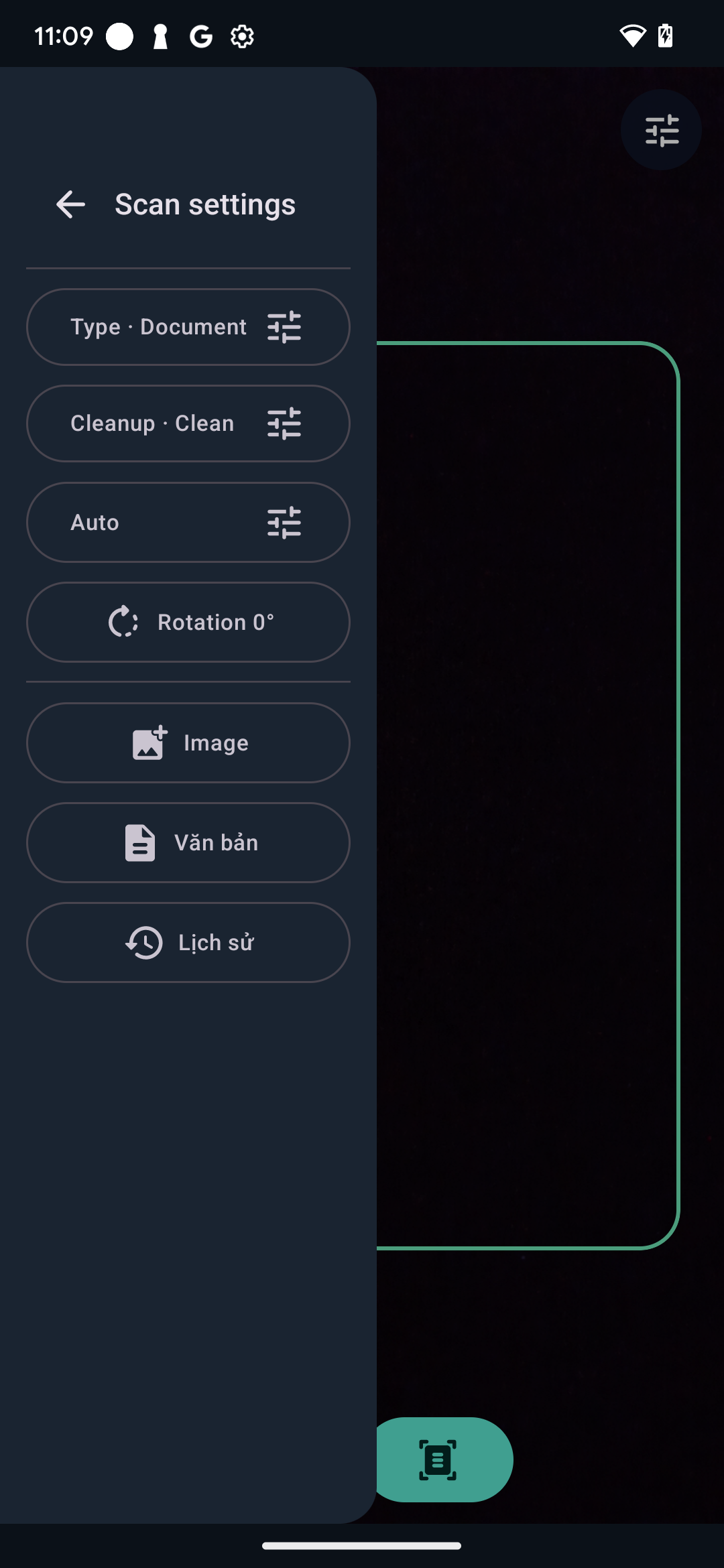 PureHub OCR Studio compact scan settings drawer