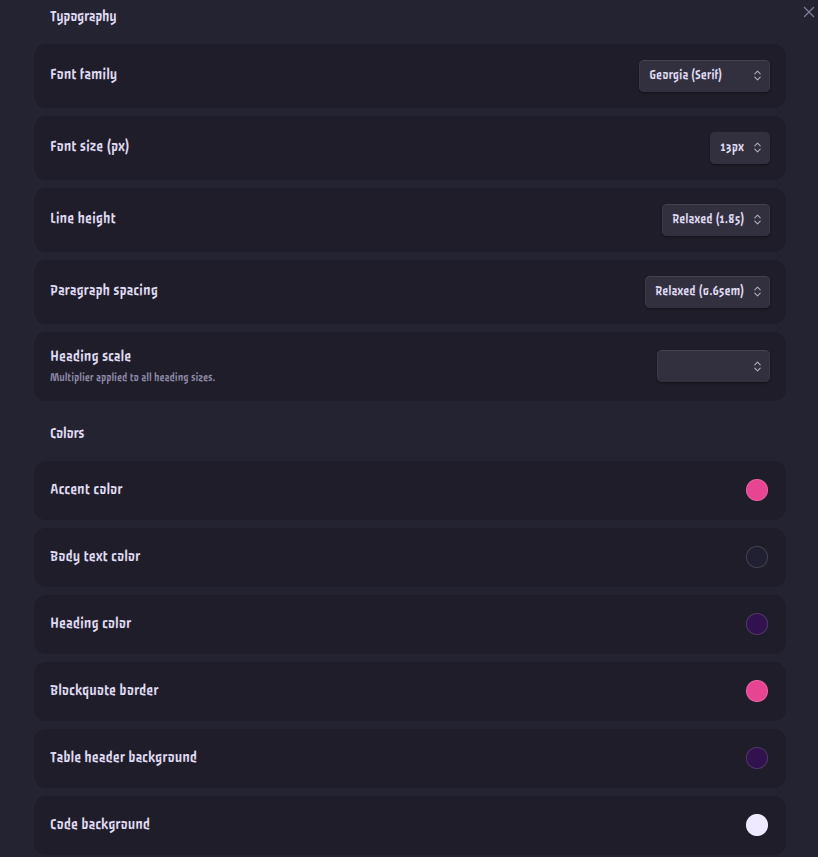 Typography & Colors settings