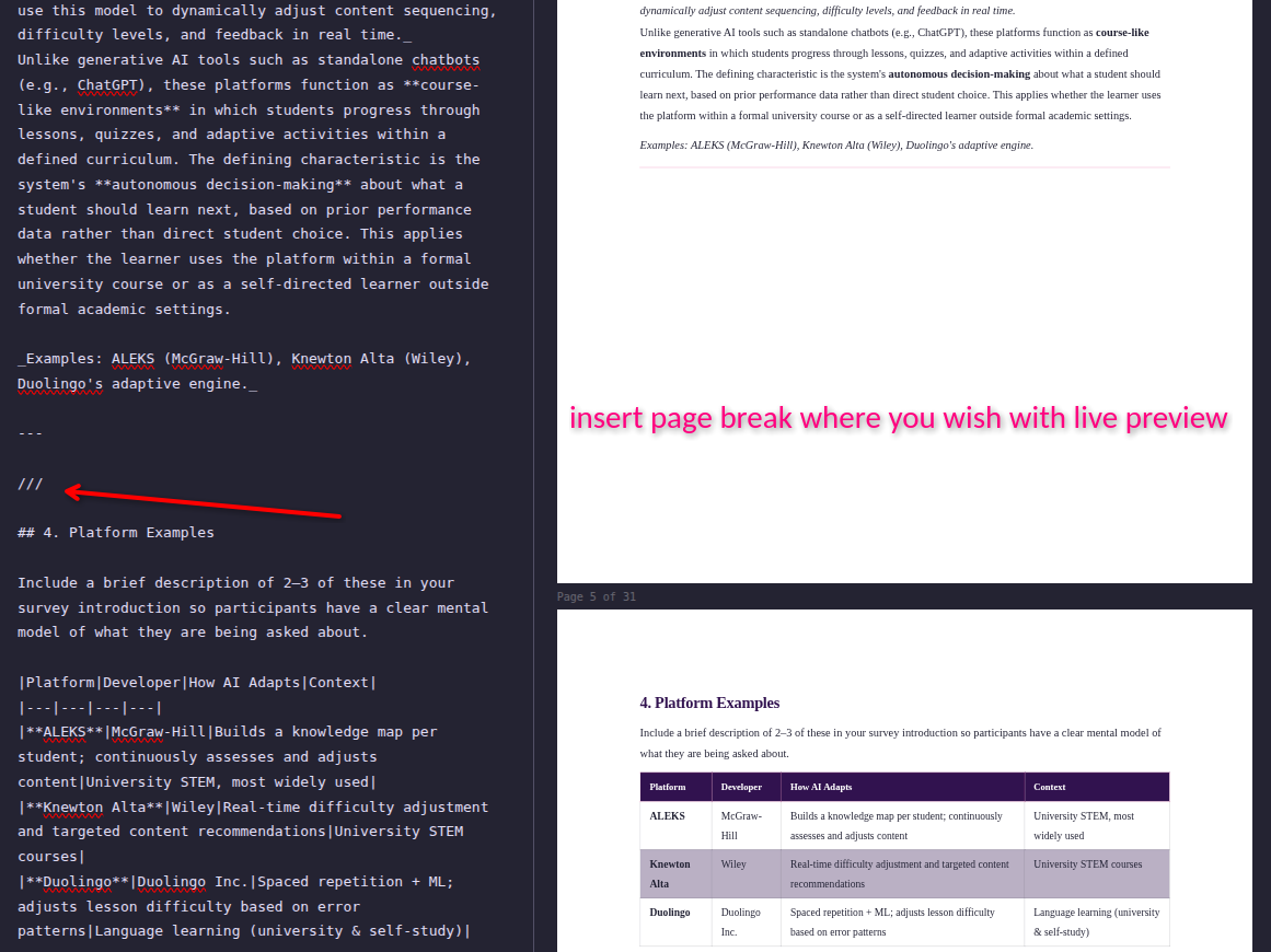 Page break syntax in action