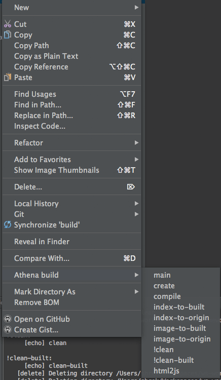 右键点击项目build文件夹，选择相关命令