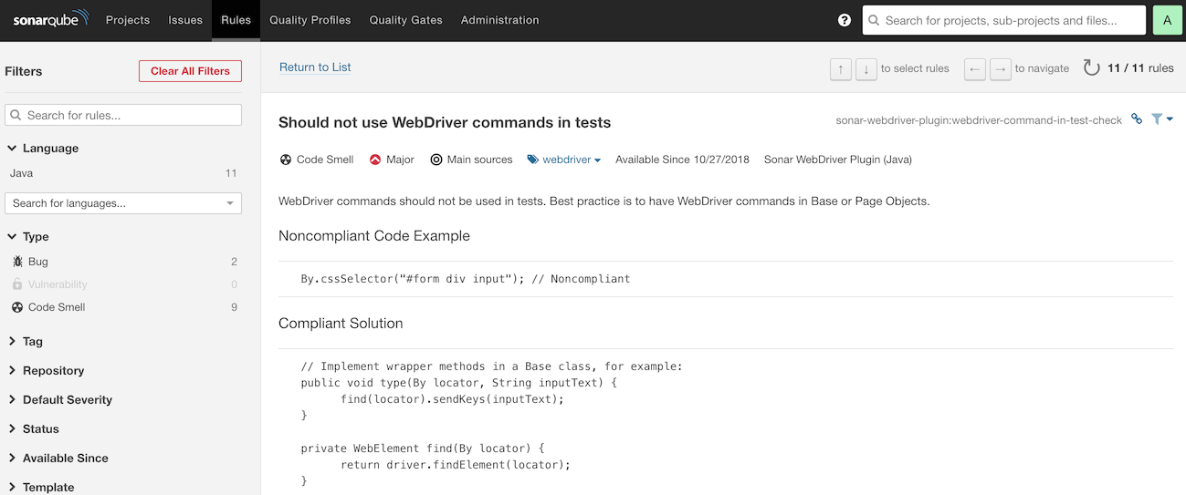 SonarQube rule detail