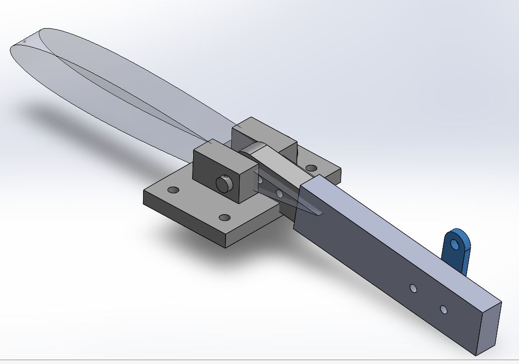 SolidWorks hinge mechanism with bracket, pin, lug and control-surface structure