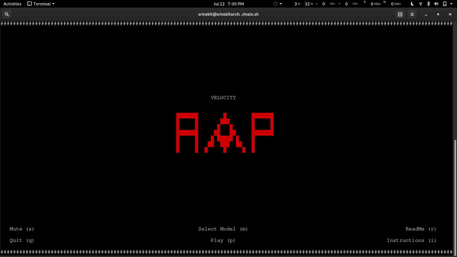 Start screen screenshot